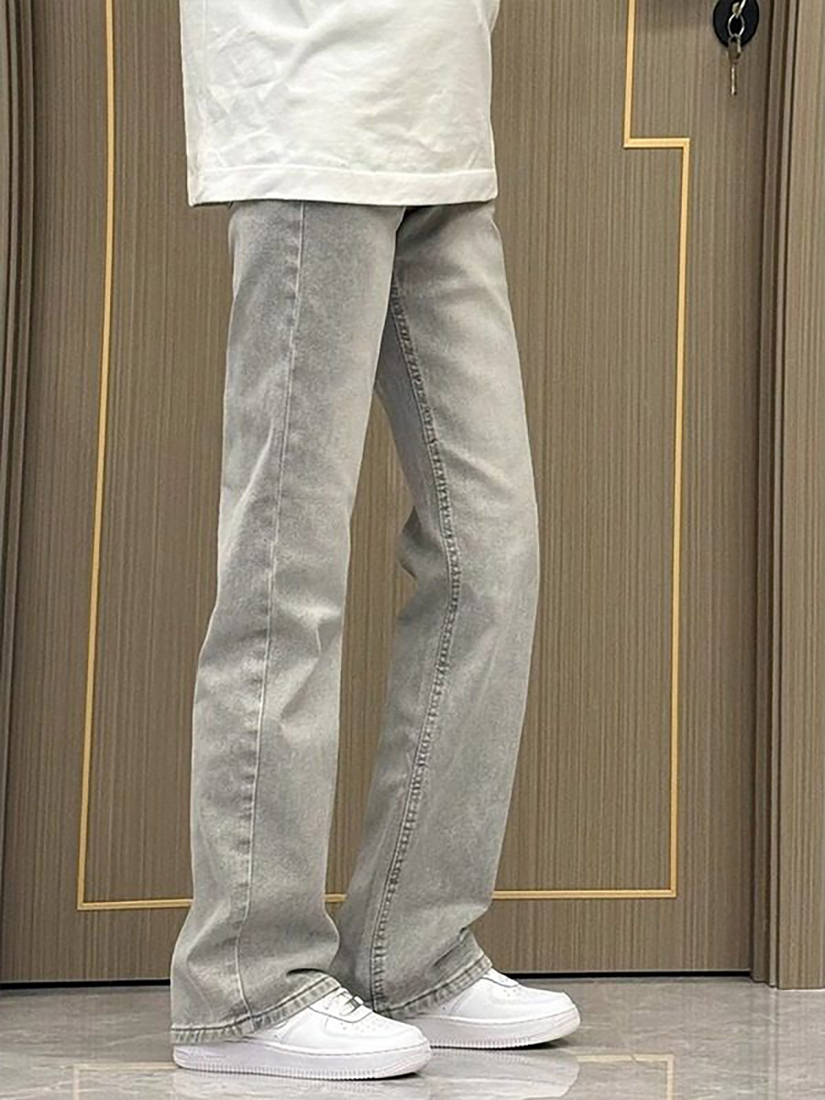Jeans de Pierna Recta Color Gr - Men'S Fashion Grey Jeans reseña y precio